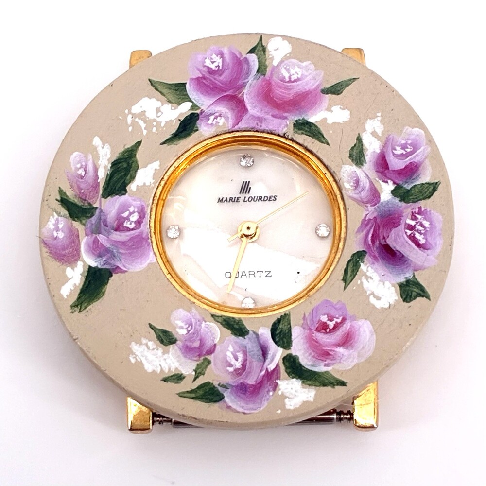 Marie Lourdes Hand Painted Enamel Rose Watch Face No Band Working Quartz (X9)